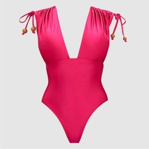 NWT Andrea Iyamah Hot Pink One-Piece Rona Drawstring Swimsuit Size Small